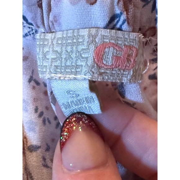 GB Floral Off The Shoulder Ruffle Crop Top Tan Blue Small - Picture 3 of 4